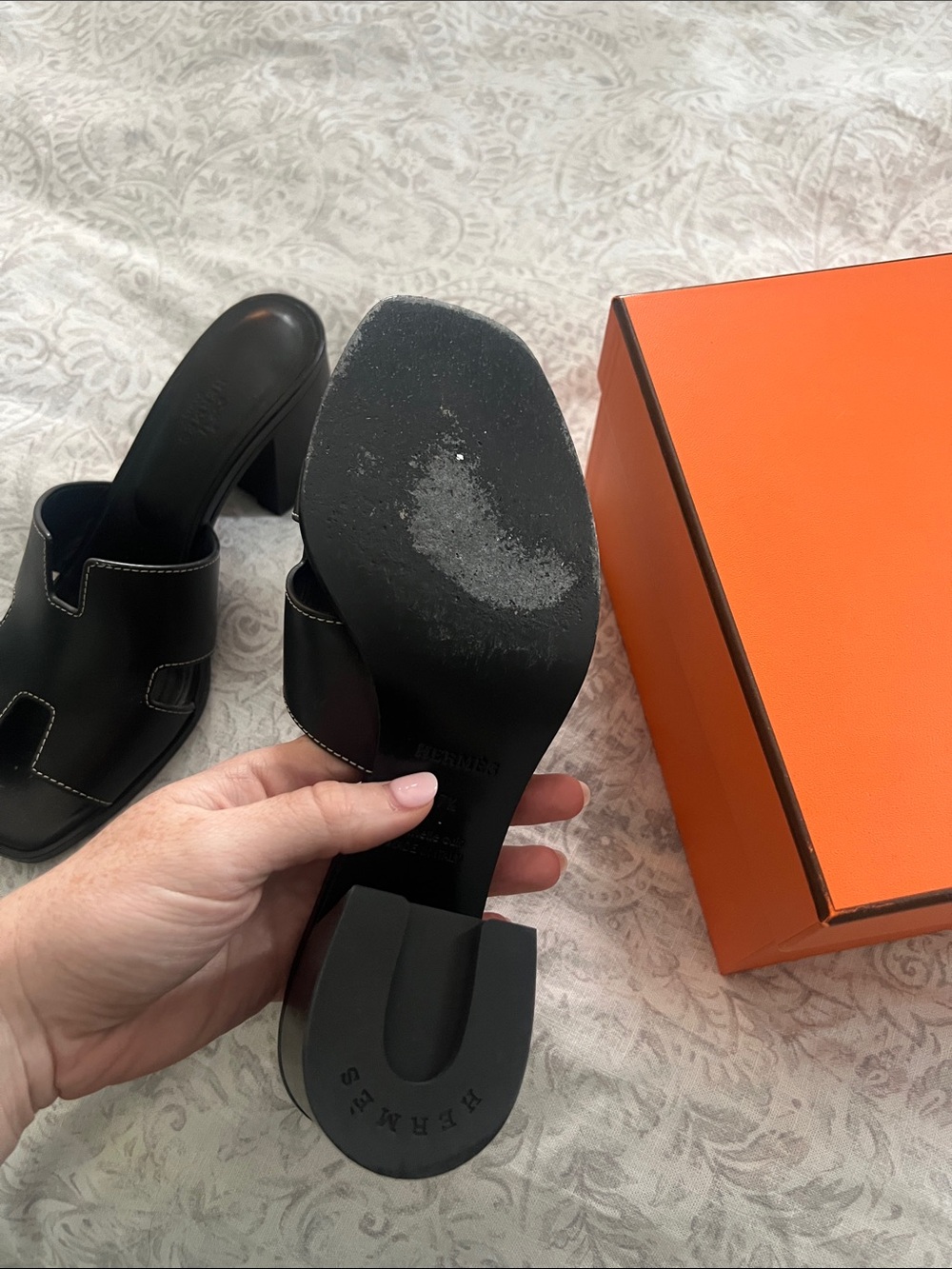 Hermes Black Leather H Sandal Mules - Picture 3 of 6